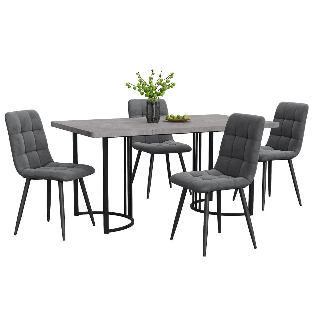 Set tavolo da pranzo 140x80 cm con 4 sedie in velluto grigio e struttura in metallo