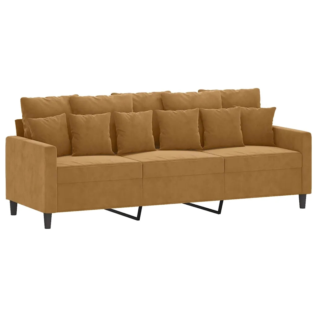 Set di Divani 4 pz con Cuscini Marrone in Velluto