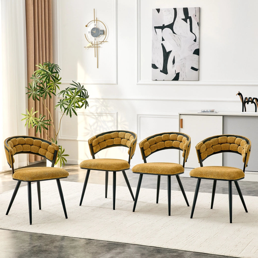 Set di 2 Sedie da Pranzo Gialle in Velluto con Struttura in Metallo Nero, Design Moderno con Schienale Avvolgente