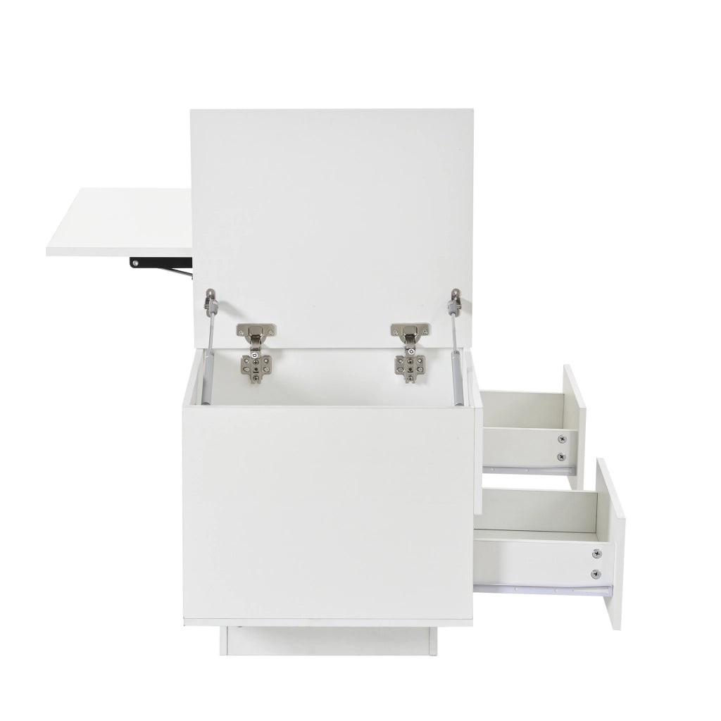 Tavolino da caffè 100x45x43 cm con piano sollevabile e LED in pannello truciolare bianco