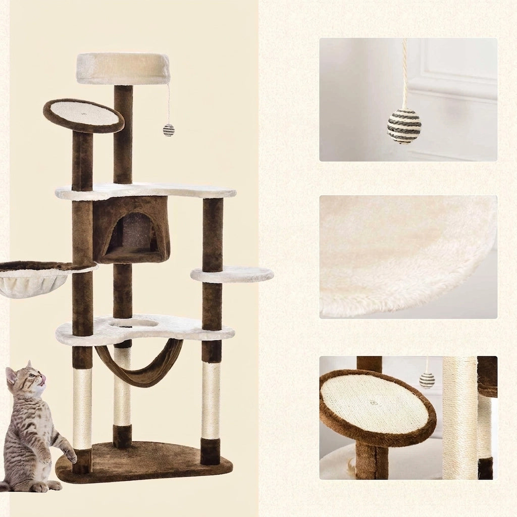 Tiragraffi per Gatti con Cuccia e Amaca 153 cm Marrone