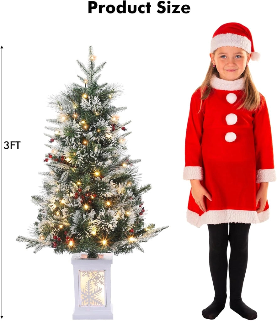 Albero di Natale da Interno 90cm con 78 LED Luce Calda 8 Modi e Base Fiocco Luminoso