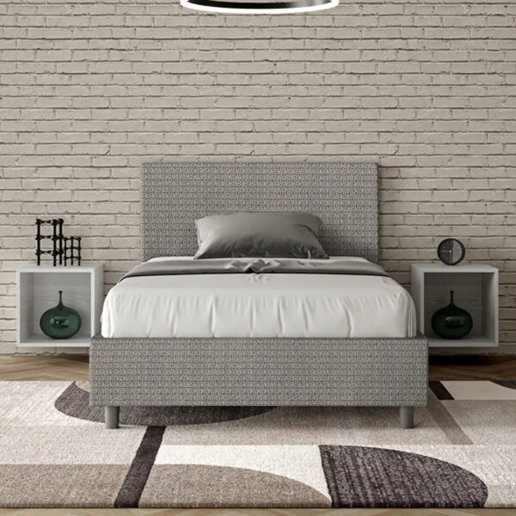 Letto una piazza e mezza con rete imbottito 120x200 tessuto Labirinto 2 grigio Adele