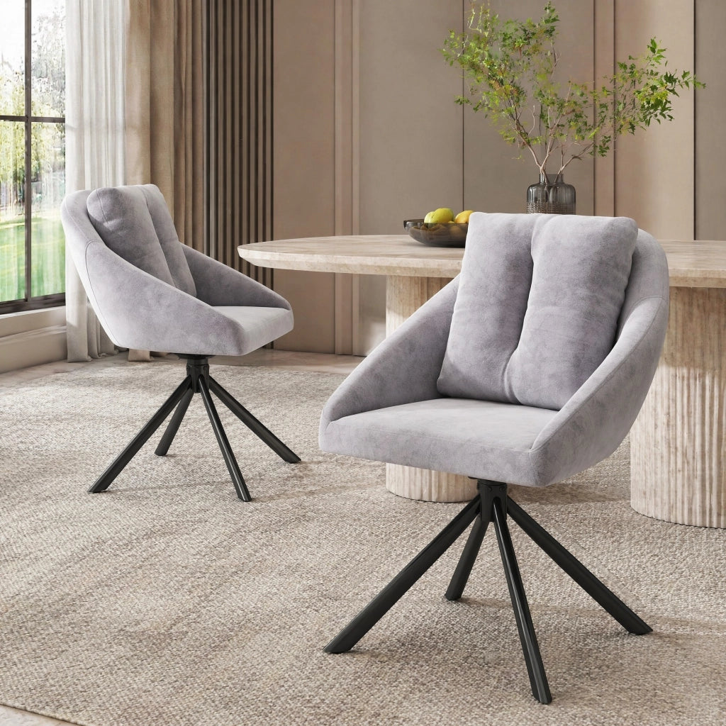 Set di 2 sedie da pranzo girevoli a 360° in velluto grigio con struttura in metallo