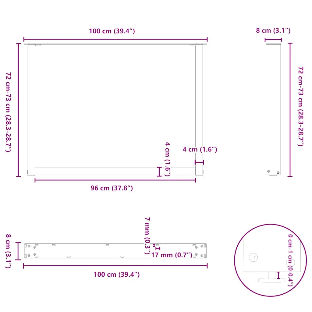 Gambe per tavolo da pranzo forma U 2 pz bianche 100x(72-73) cm 4013197