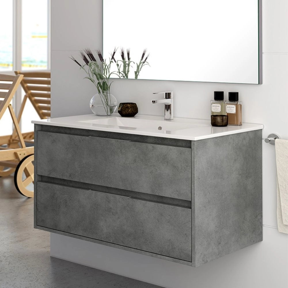 Mobile bagno sospeso Bolton colore cemento 80x45x48H 2 cassetti: design moderno e funzionalità