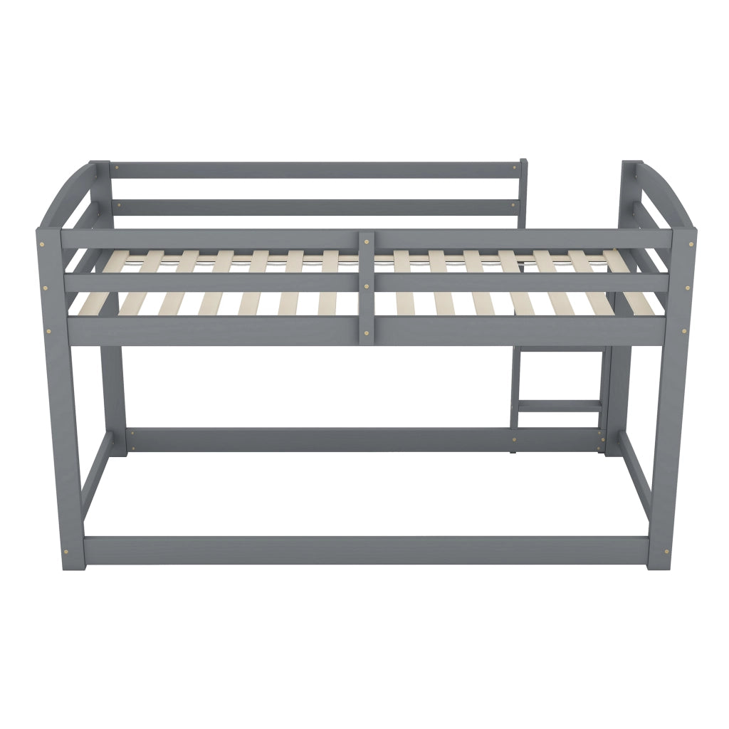 Letto a castello 90 × 200 cm a profilo basso con scala e barriera in legno e MDF grigio