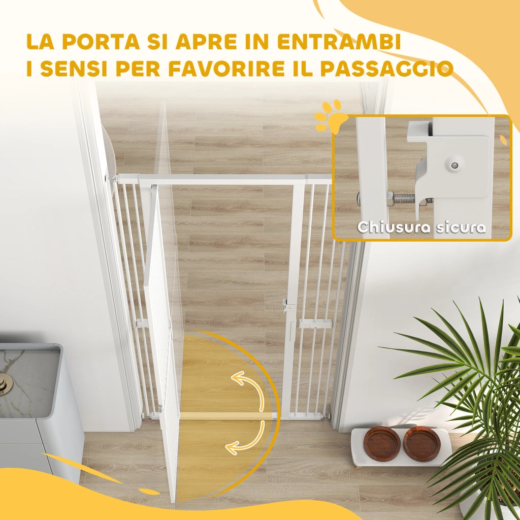 Cancello per Cani e Gatti Alto 180 cm Estensibile da 76-104 cm e Montaggio a Pressione Bianco