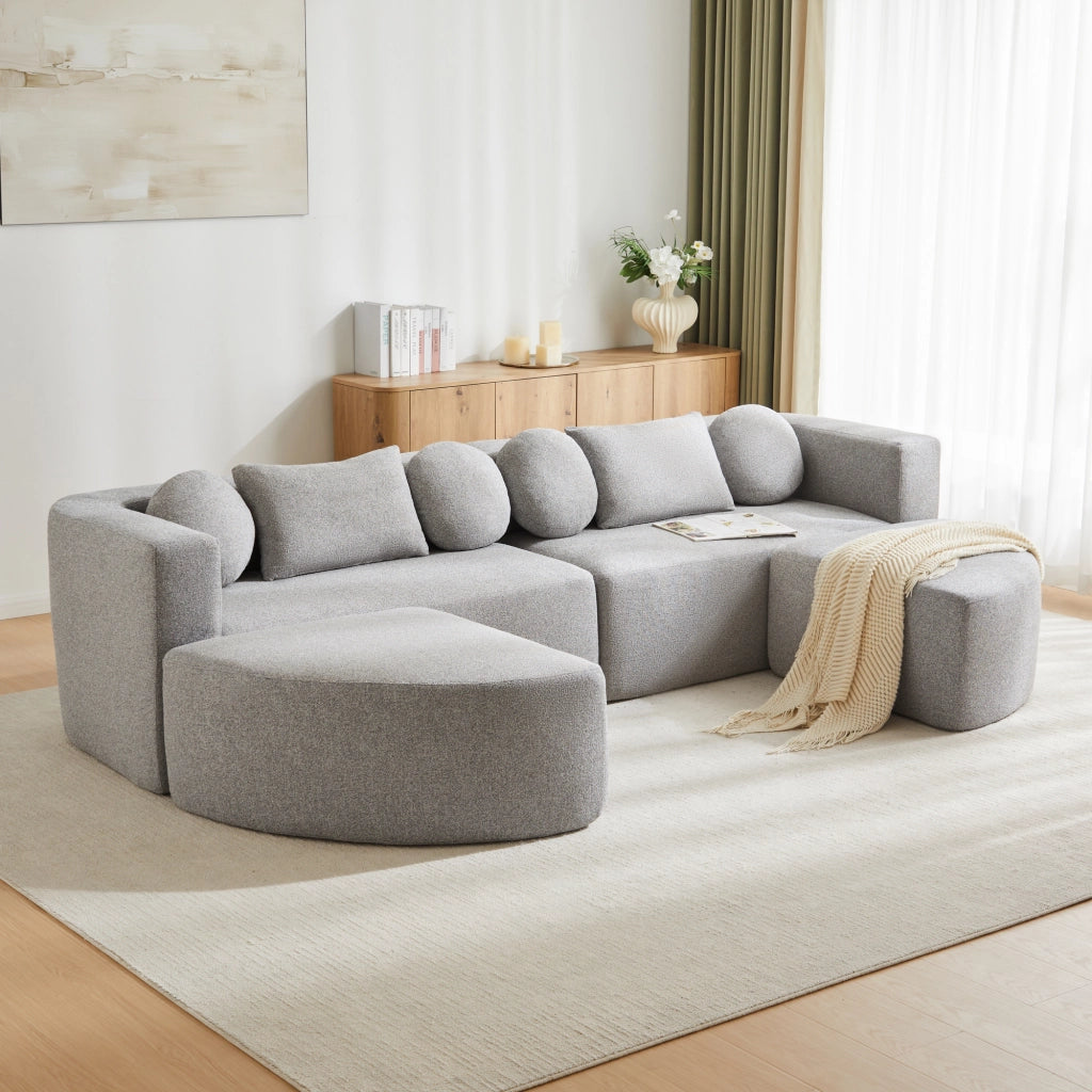Divano letto modulare in ciniglia grigio con imbottitura elastica già compresso senza montaggio 68 × 292 × 165 cm