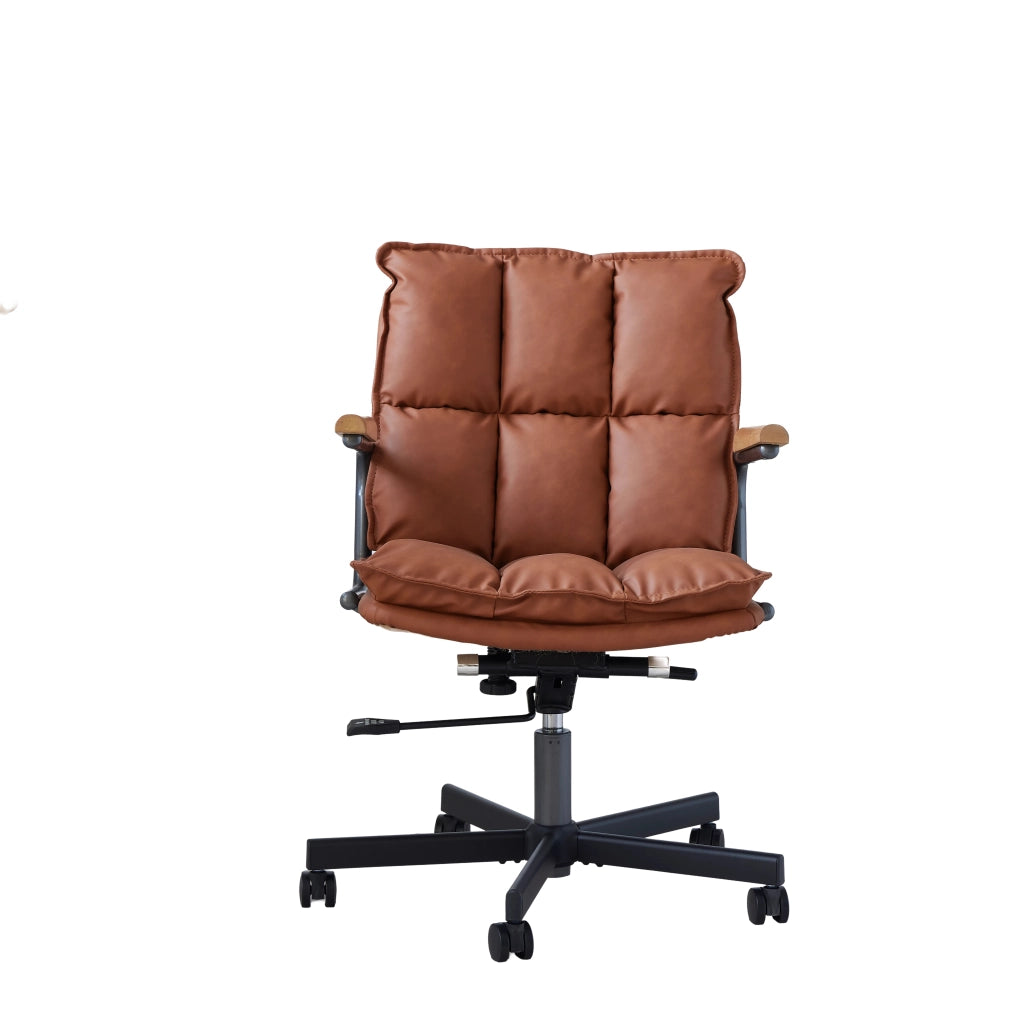 Sedia da ufficio ergonomica girevole con altezza regolabile e braccioli in rovere, in similpelle e metallo marrone