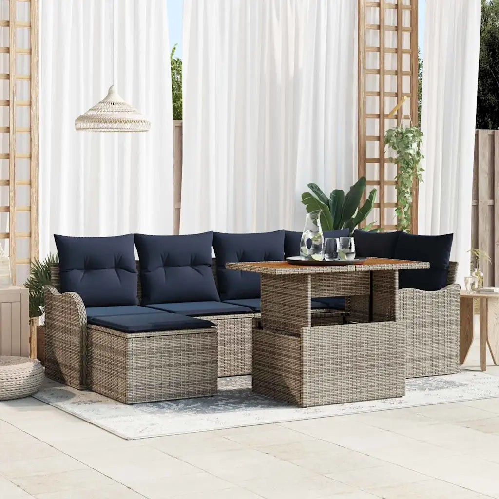 Set Divano da Giardino 7 pz grigio e blu navy 3349485