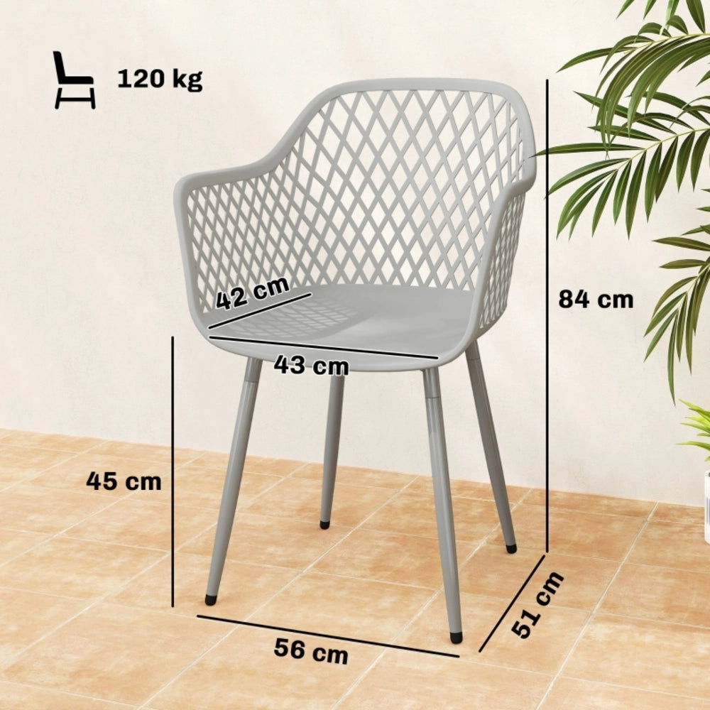 Set di 4 Sedie da Giardino in Plastica Resistente ai Raggi UV con Braccioli e Schienale, Grigio, 56 x 51 x 84 cm