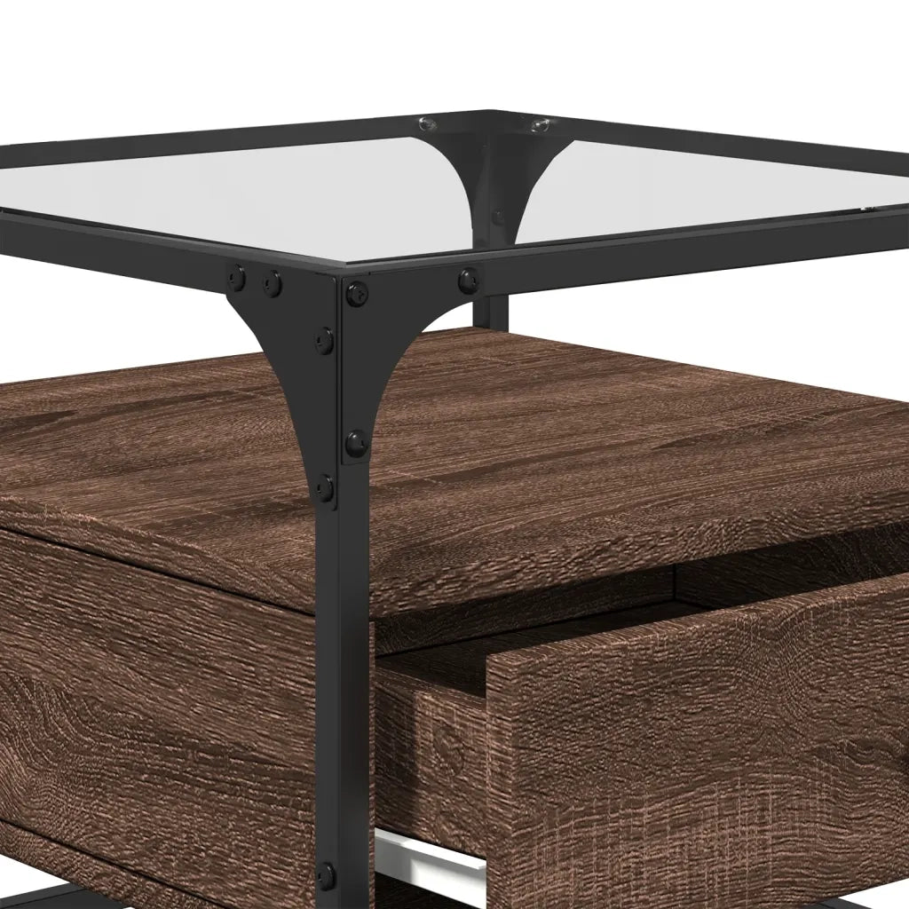 Tavolino Salotto con Ante in Vetro Rovere Marrone 50x50x45 cm 846053