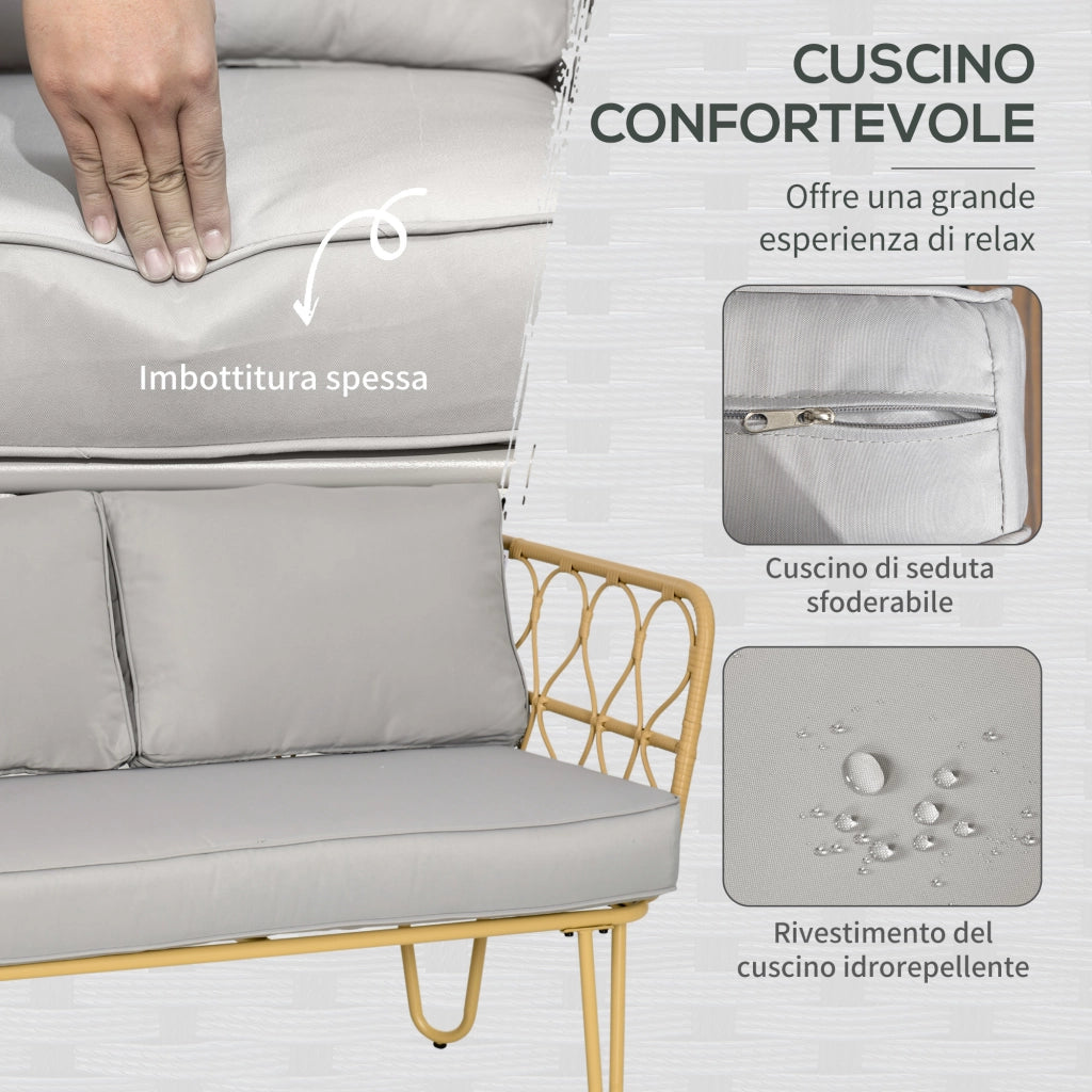 Set Salotto da Giardino in Rattan ¨C zephmum ¨C Divano 2 Posti, 2 Poltrone, Tavolino con Piano in Vetro