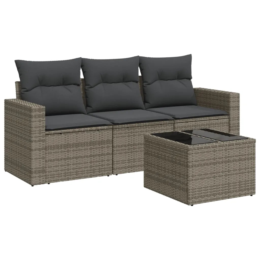 Set Divani da Giardino 4 pz | Set Salotto da Giardino con Cuscini in Polyrattan Grigio
