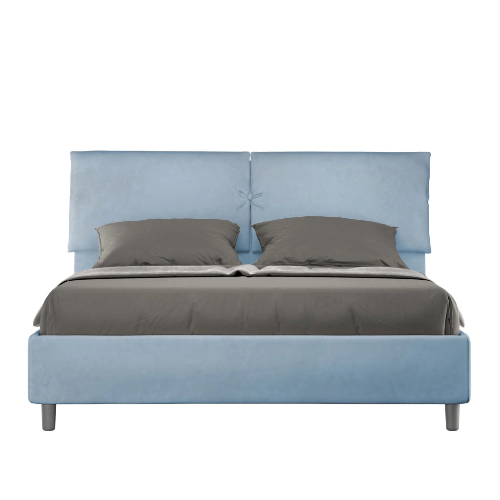 BS COM Letto matrimoniale contenitore imbottito 160x190 microfibra azzurro