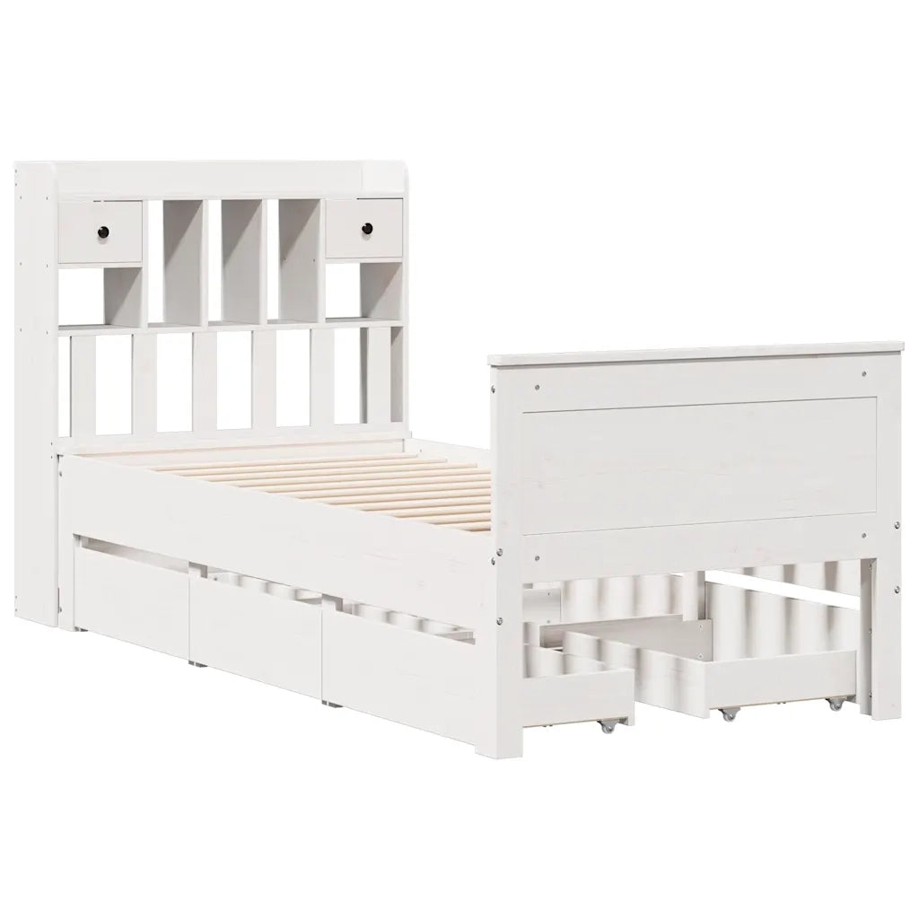Letto Libreria senza Materasso Bianco 90x190 cm Massello Pino