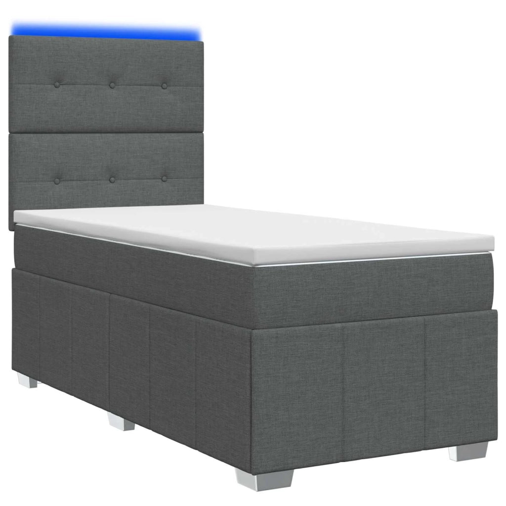 Letto Box Spring LED con Materasso Grigio Scuro 100 x 200 cm 3455536