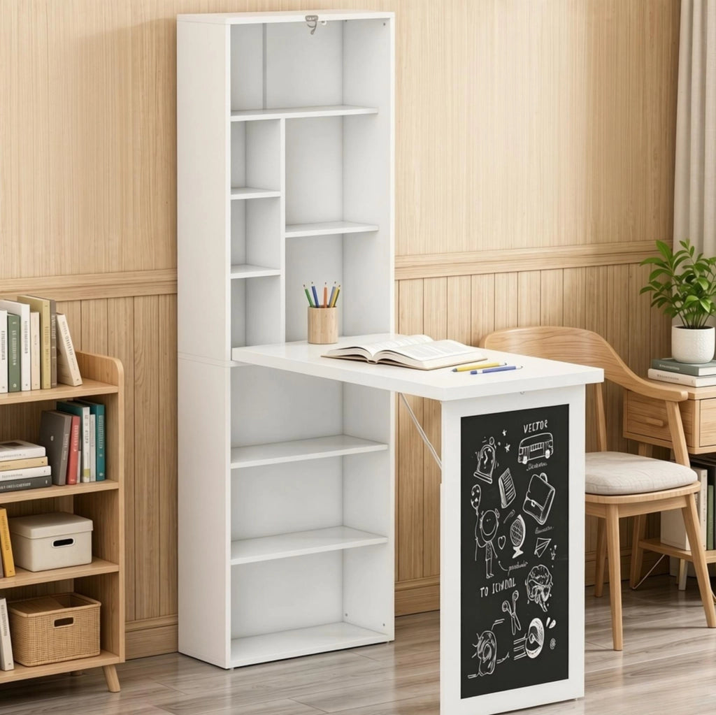 Scrivania da parete multifunzionale in MDF e legno di pino bianco o nero, dimensioni 98x51x153 cm