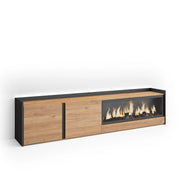 Mobile TV Soggiorno, 212x50x35 cm, Per TV fino a 80", Camino elettrico XXL, LED, Rovere e nero