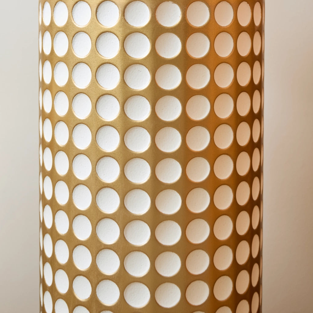 Set di vasi da pavimento 3 pezzi in metallo bronzo antico e bianco a pois per decorazioni interne ed esterne protette