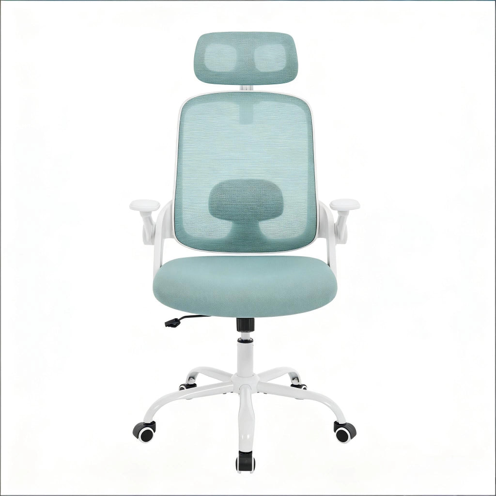 Sedia da ufficio ergonomica con schienale alto, supporto lombare e braccioli in rete blu