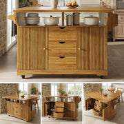 Isola cucina mobile con piano di lavoro 142,5 x 80 x 95 cm in MDF e metallo, marrone scuro