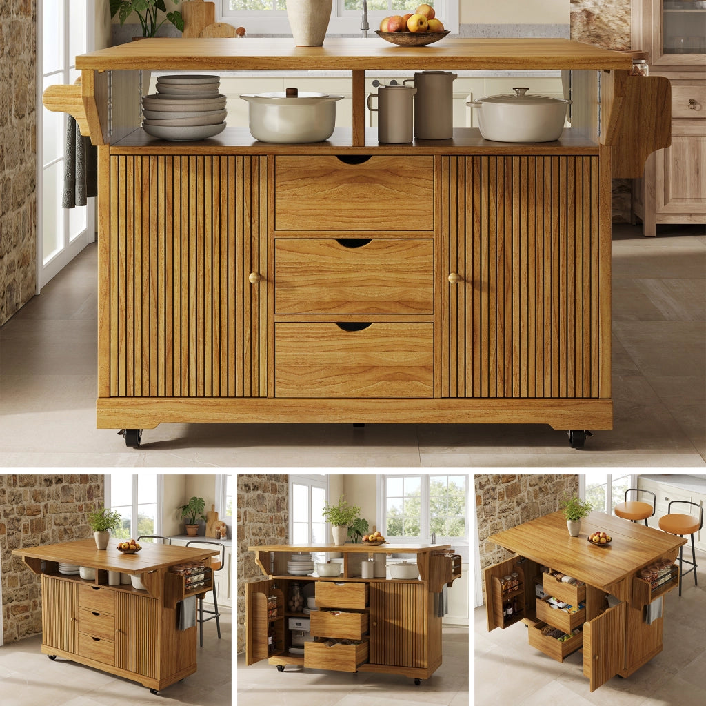 Isola cucina mobile con piano di lavoro 142,5 x 80 x 95 cm in MDF e metallo, marrone scuro