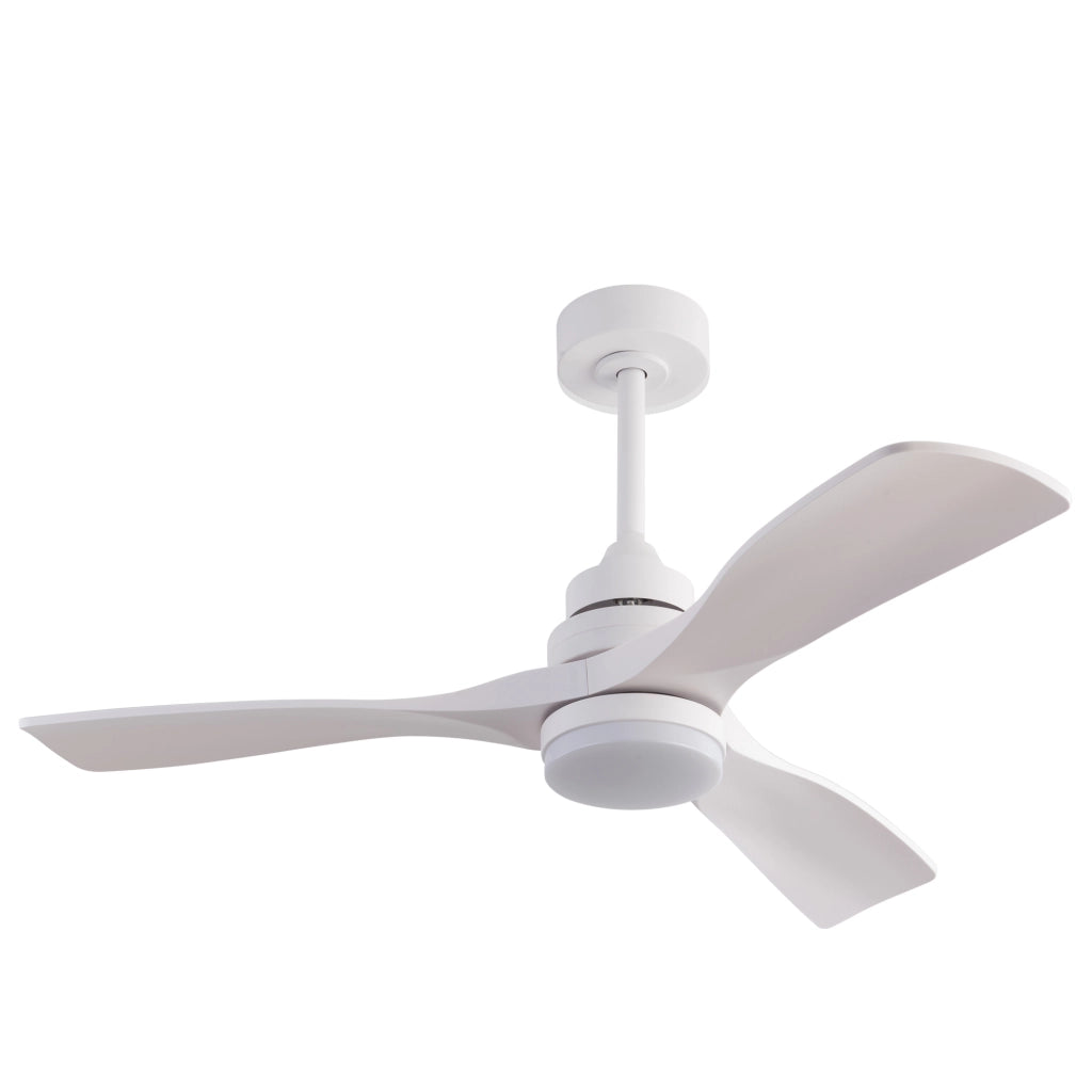 Ventilatore da soffitto bianco 42 pollici con luce LED 20 W; 3 pale ABS; motore DC reversibile e telecomando