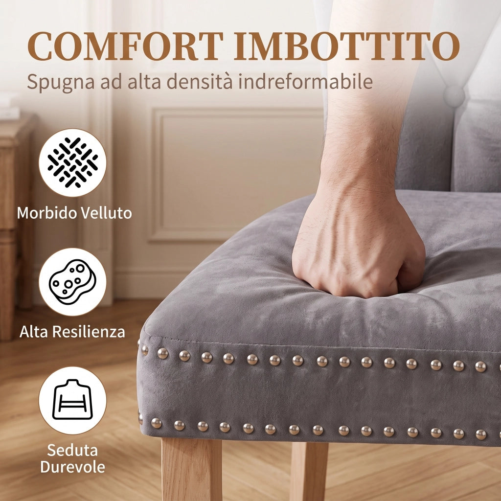 Sedia da sala da pranzo set 2 pezzi con schienale alto ergonomico;47*50*99cm;Legno massello;Velluto;Grigio