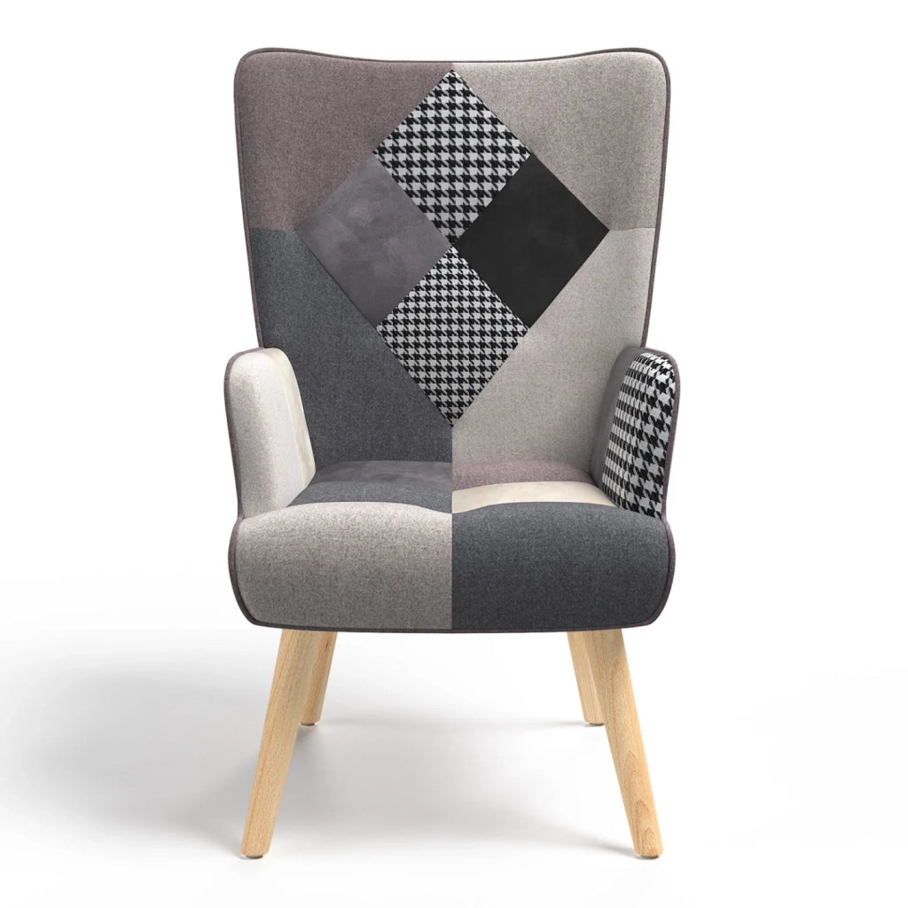 IDMarket - Poltrona scandinava IVAR in tessuto patchwork nero, grigio e bianco