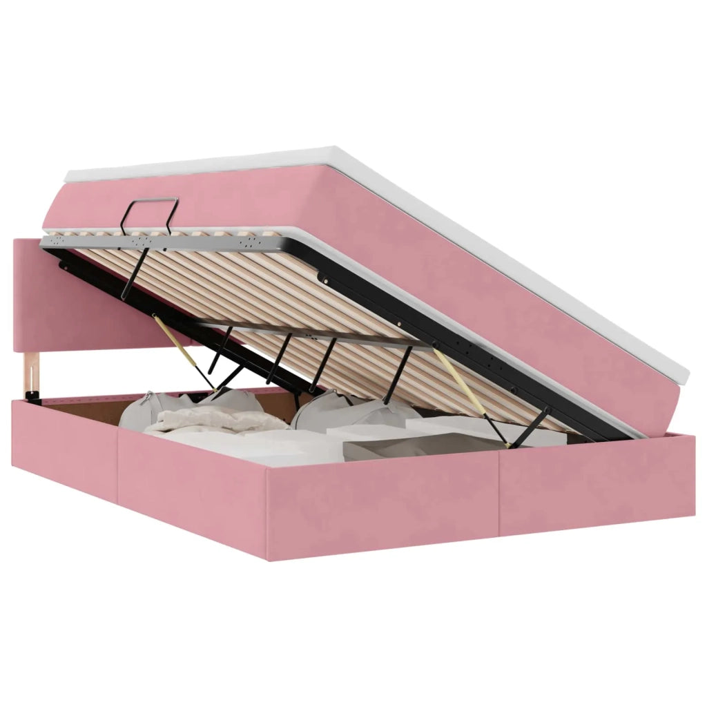 Letto con contenitore e LED con led Rosa 140 x 200 cm Velluto