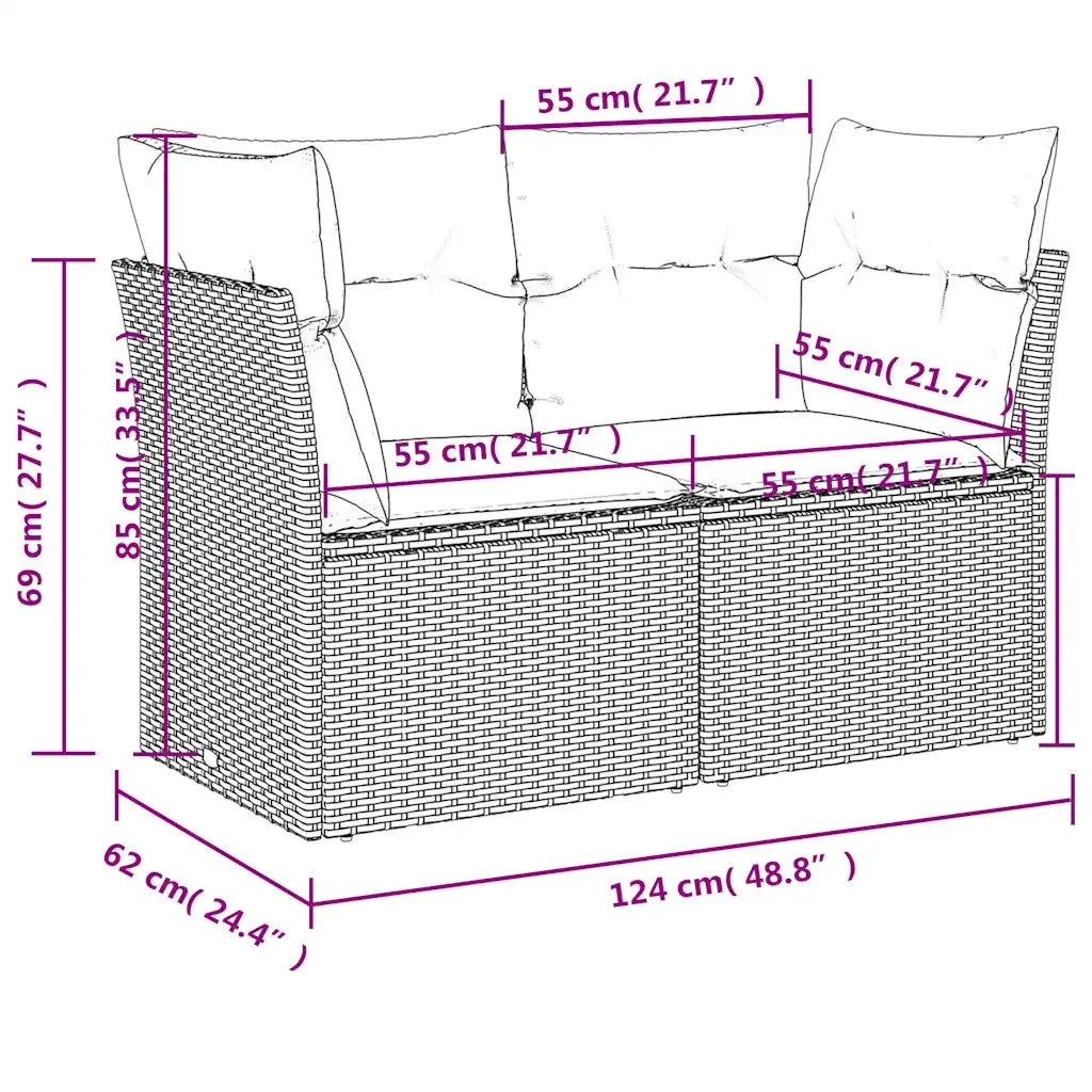 Divano da Giardino con Cuscini a 2 Posti Nero in Polyrattan 365998