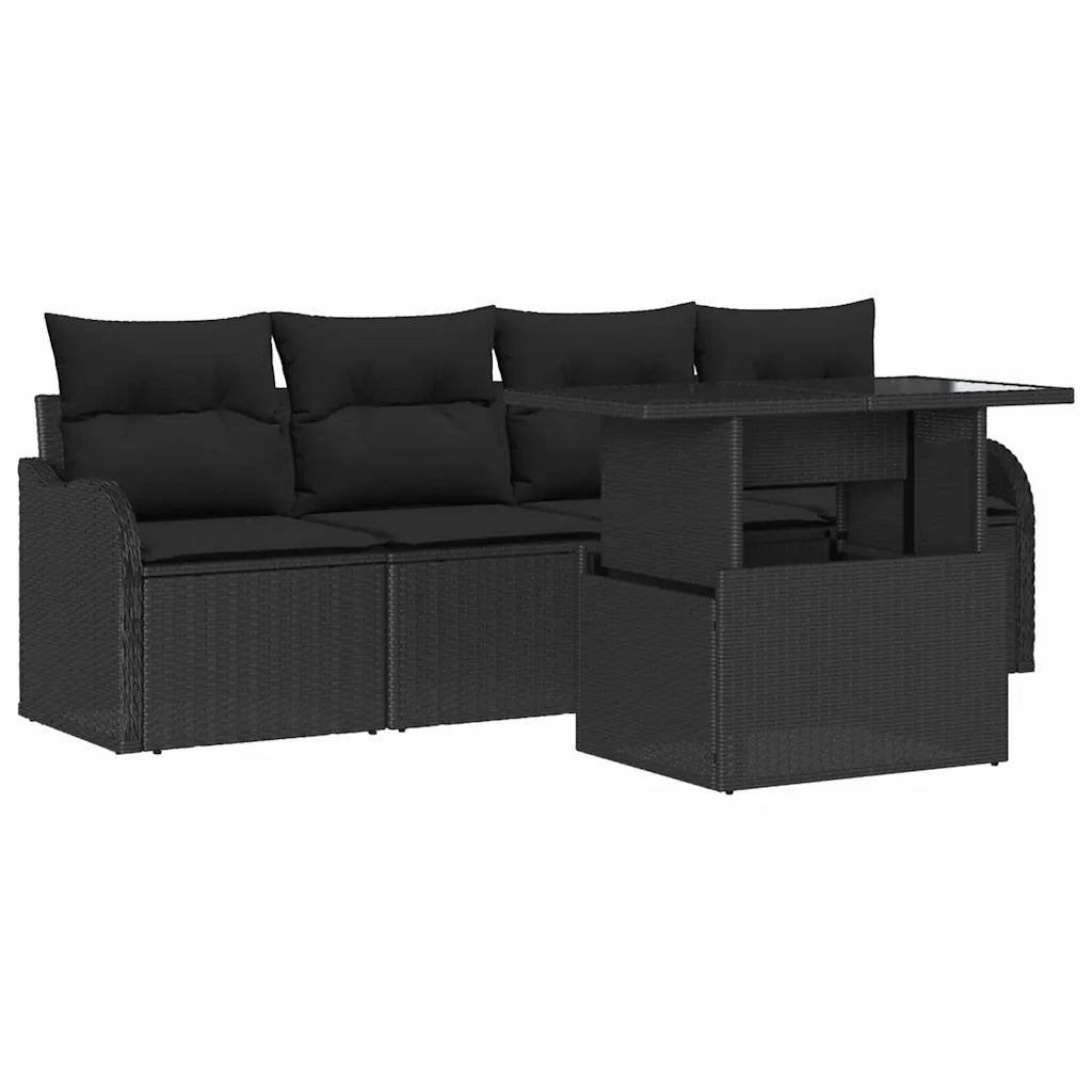 Set Divano da Giardino con cuscino 5 pcs Nero Poly Rattan