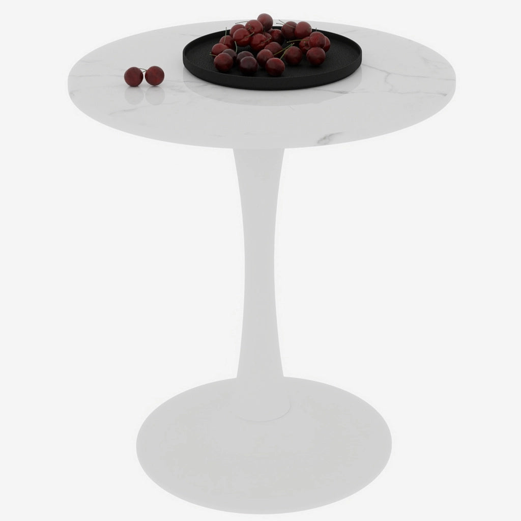 Tavolo rotondo da caffè in marmo artificiale bianco, design moderno e utilizzo versatile