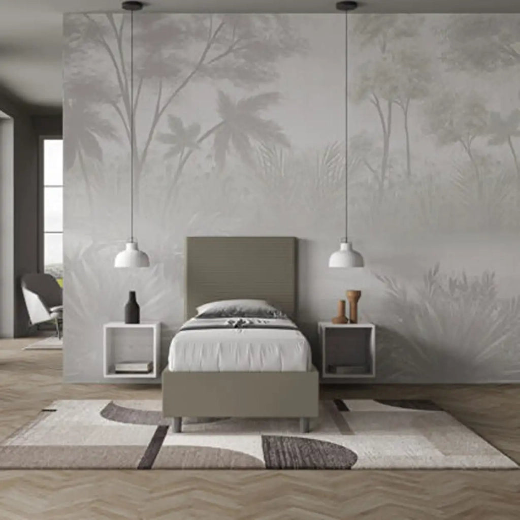 Letto singolo con rete imbottito 80x190 similpelle cappuccino Focus