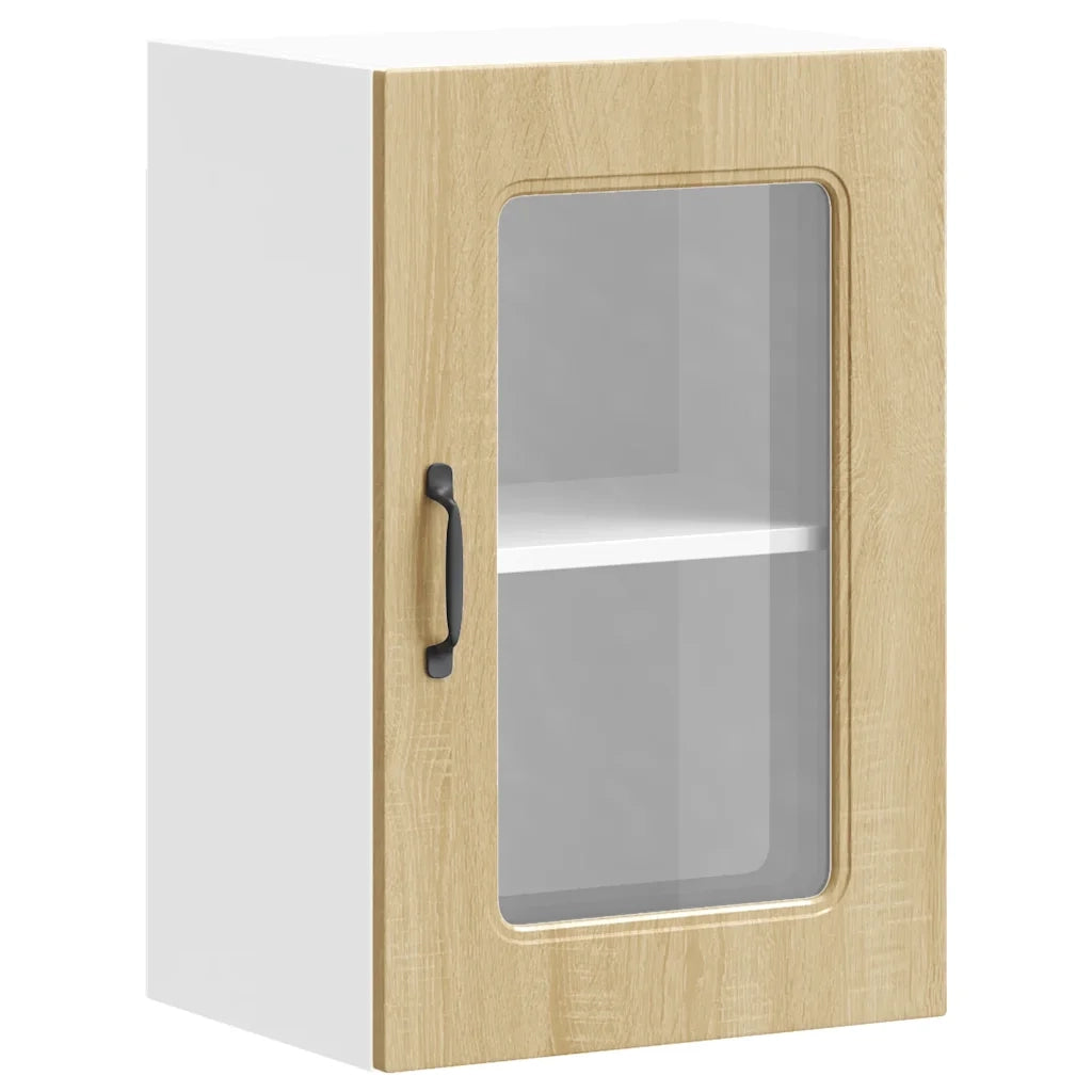 Pensile da Cucina con Porta in Vetro-Mobile Cucina da Parete Kalmar Rovere Sonoma 346272