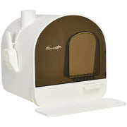 Lettiera per gatti con coperchio, plastica bianca, 43x44x47 cm, per gatti fino a 5 kg, include tappetino