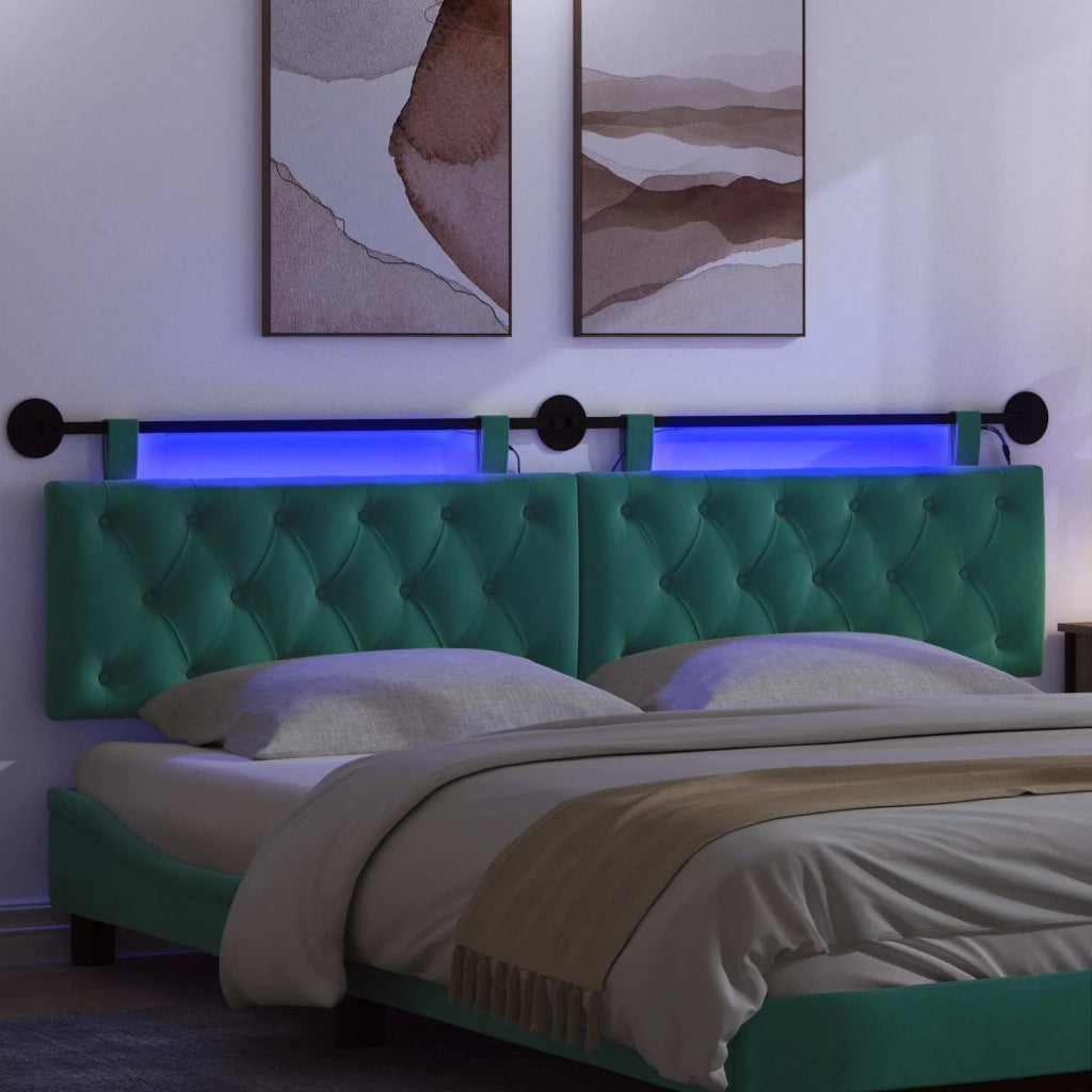 Testiera | Testata sospesa Con luce LED Turchese Velluto