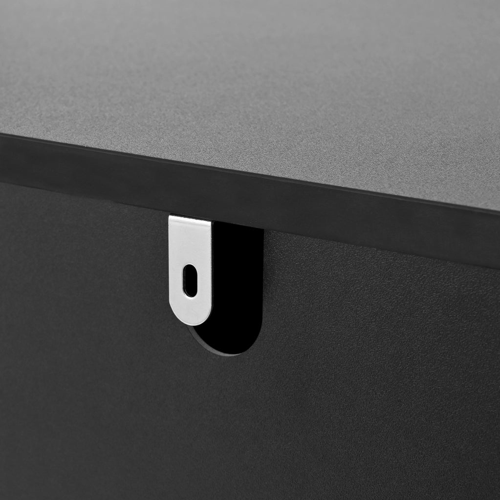 Credenza nera 140 cm con 4 ante, 4 cassetti e dettagli dorati