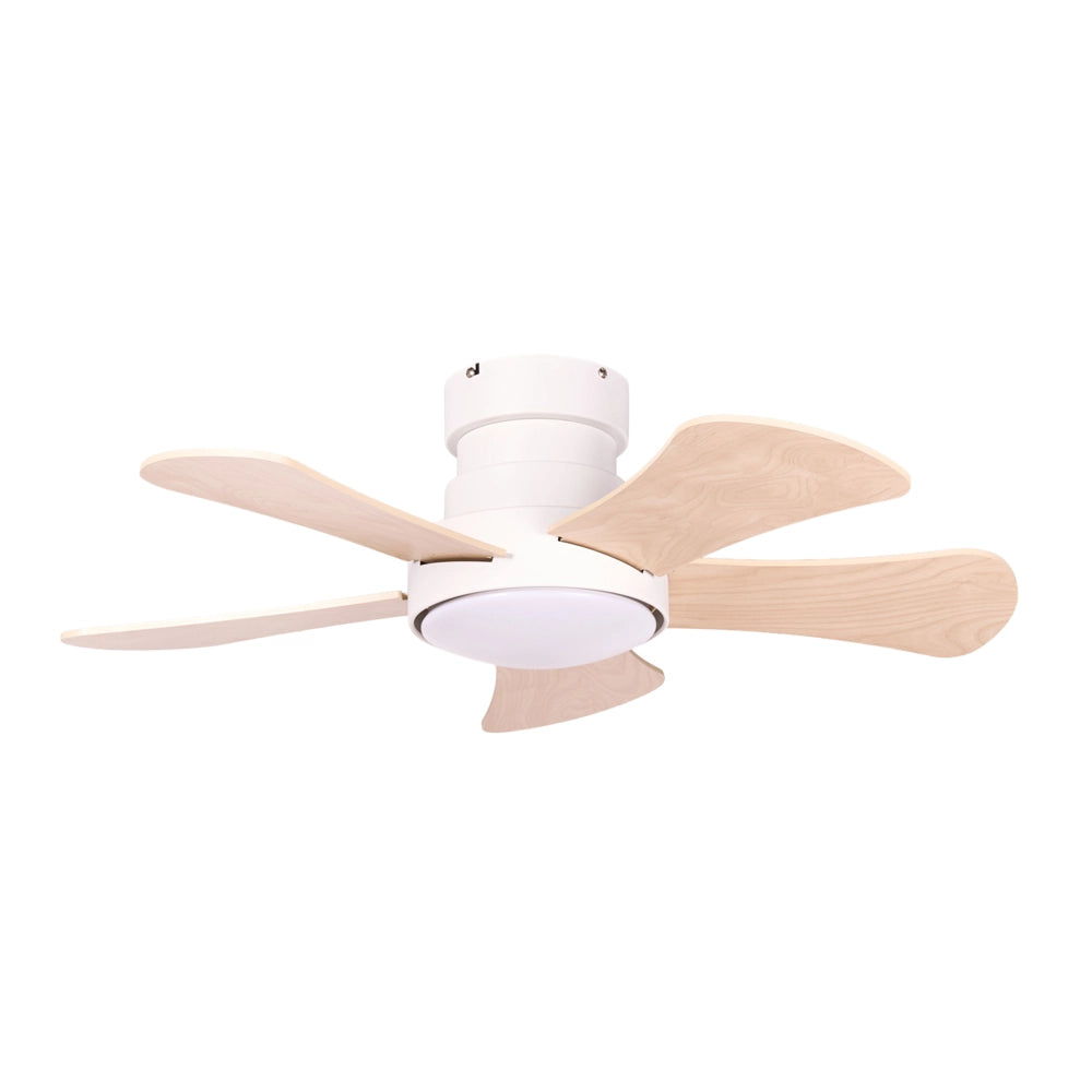 Ventilatore da soffitto con luce a LED, base in ferro, pale in compensato, telecomando e timer, beige chiaro