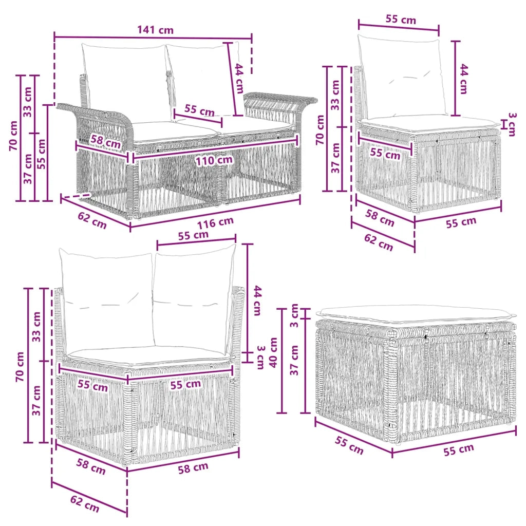 Set Divano da Giardino 7 pz Grigio polyrattan 3434903