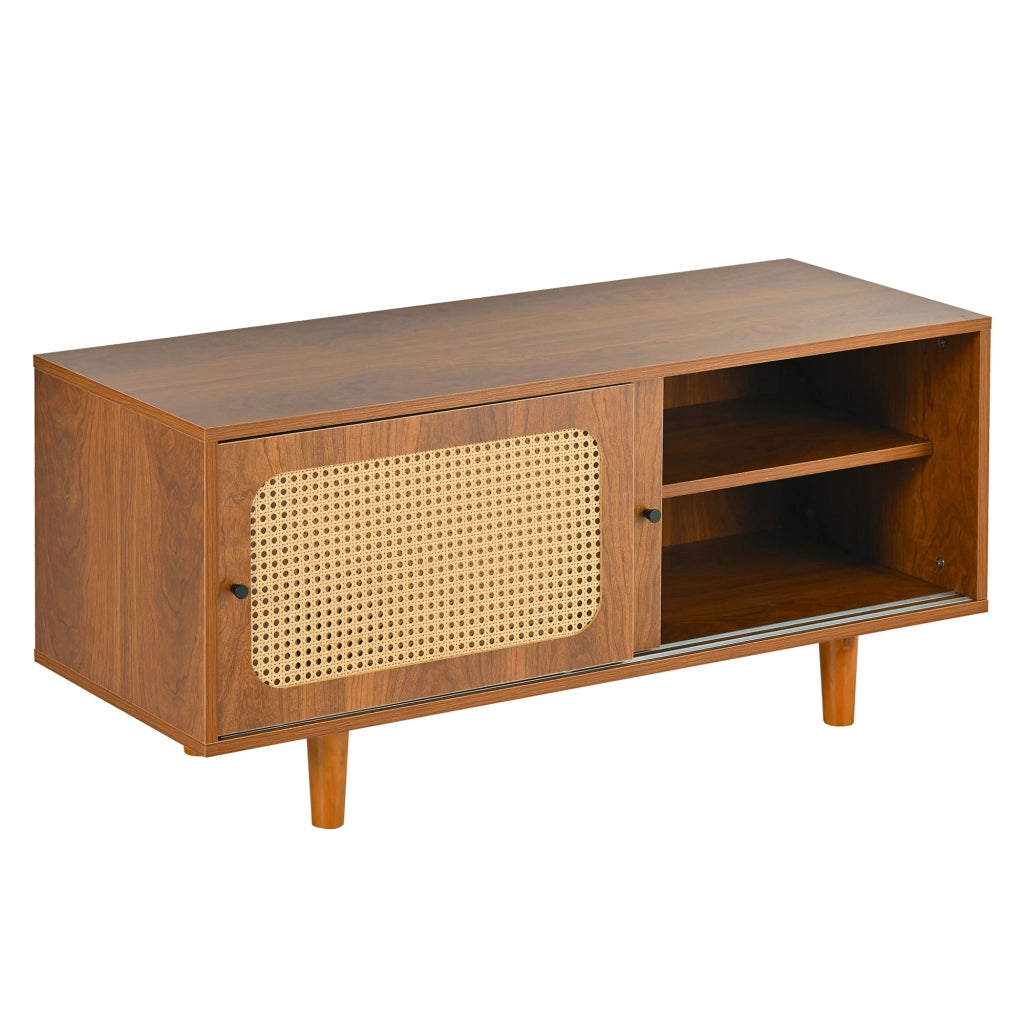 Set Mobiletto in Rattan per Soggiorno: Combinazione di Cassettiera e Scarpiera, Colore Noce