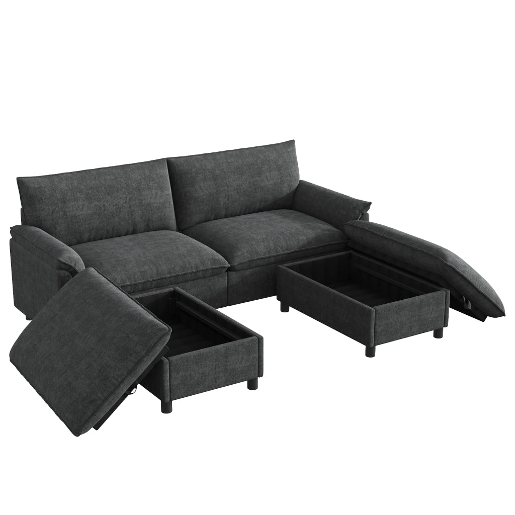 216x77x82 cm Divano modulare Black Cloud a forma di U o ad angolo; seduta profonda; schienale alto; pouf mobili 2