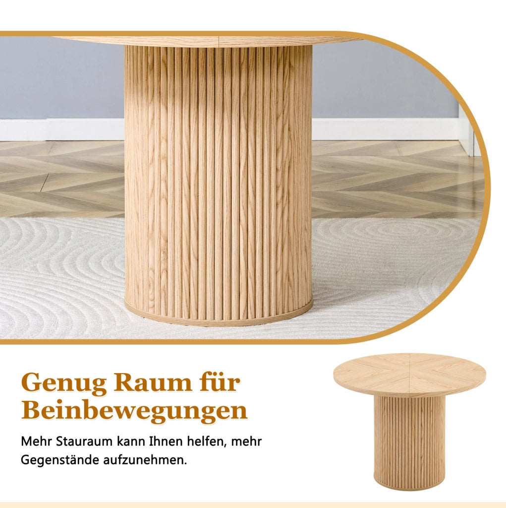 Tavolo da pranzo rotondo in MDF 100 cm con piano suddiviso in 4 segmenti e gambe cilindriche con supporto metallico