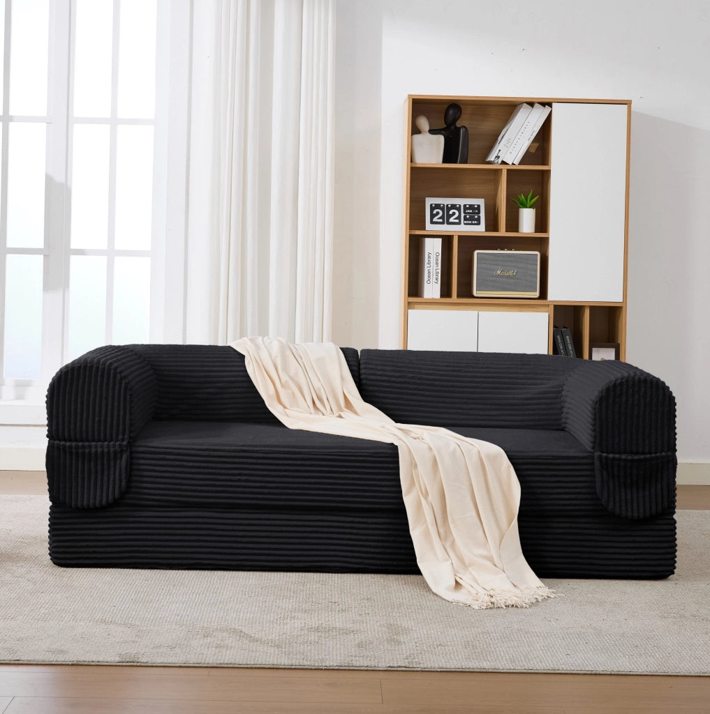 Divano letto 2 posti 190x78x65 cm in tessuto a coste nero， letto aggiuntivo salvaspazio