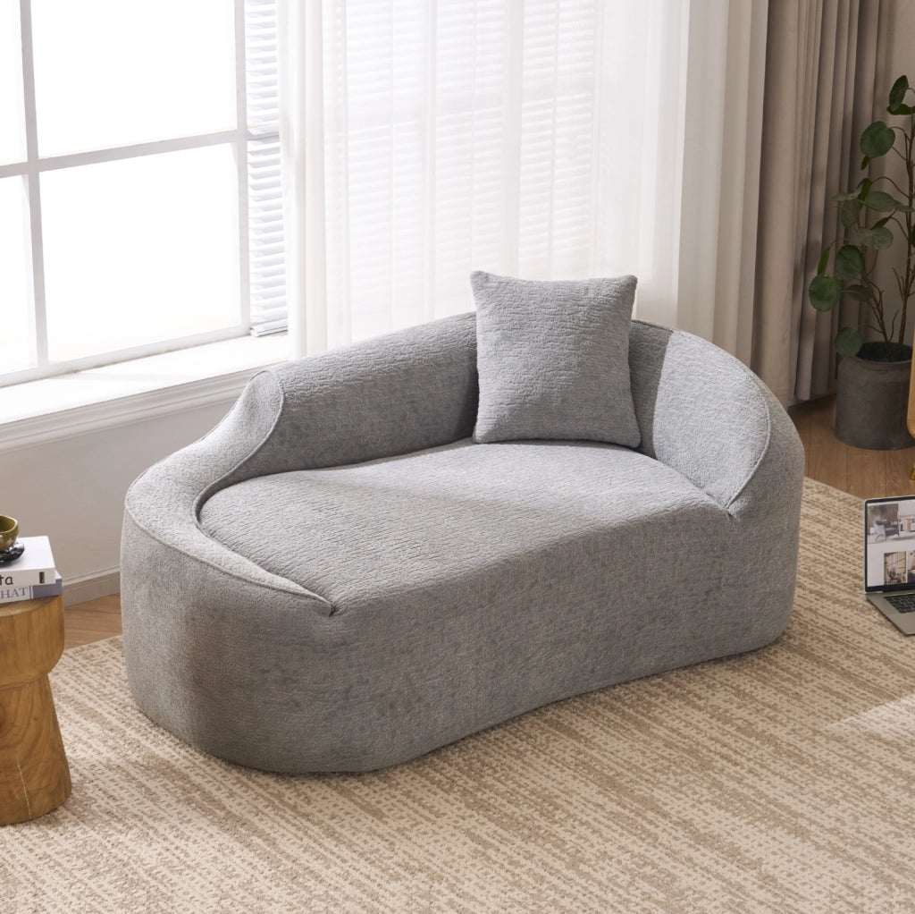 SOFA Letto 2 Posti Chaise Longue in Chenille Grigio Chiaro con Cuscino