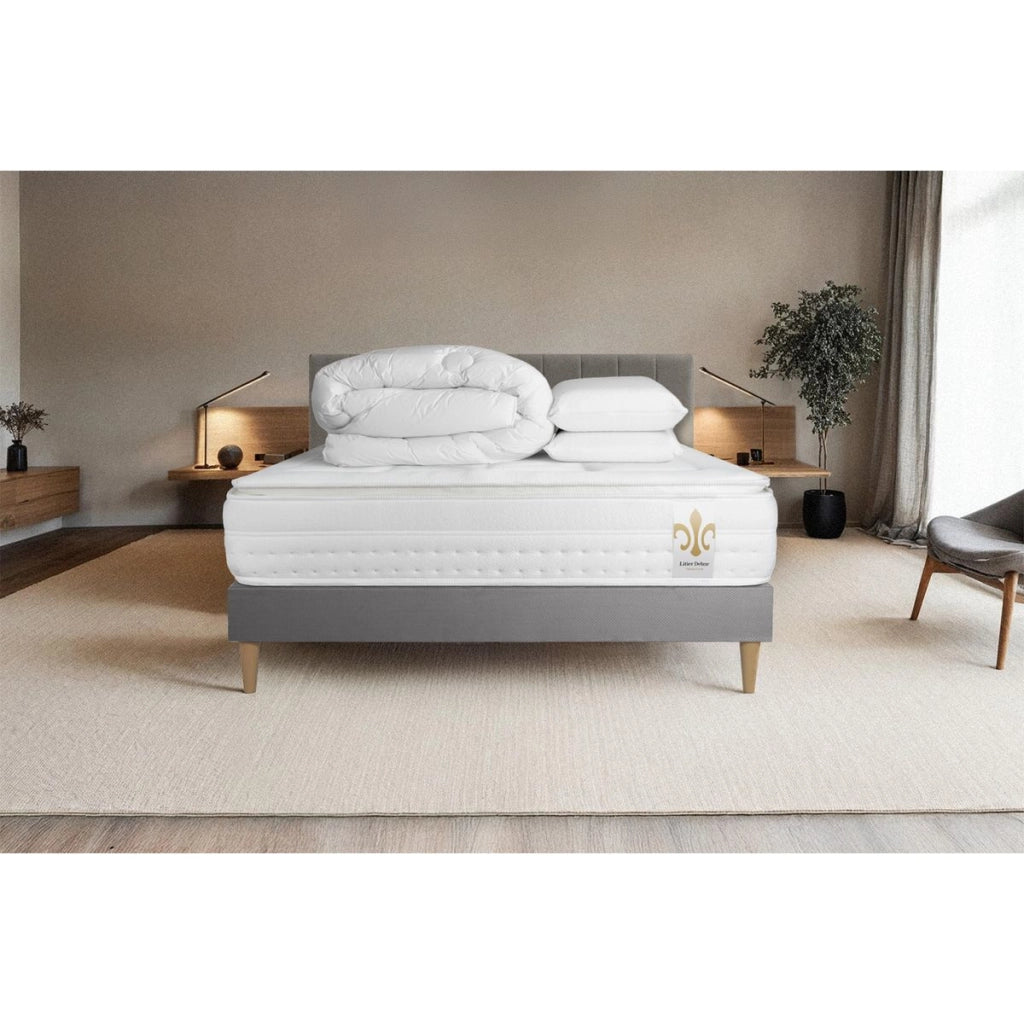 Pacchetto letto completo - Materasso 140x200cm + Box spring con doghe (kit) + 2 cuscini + Piumino - Vingt-Huit PLUS