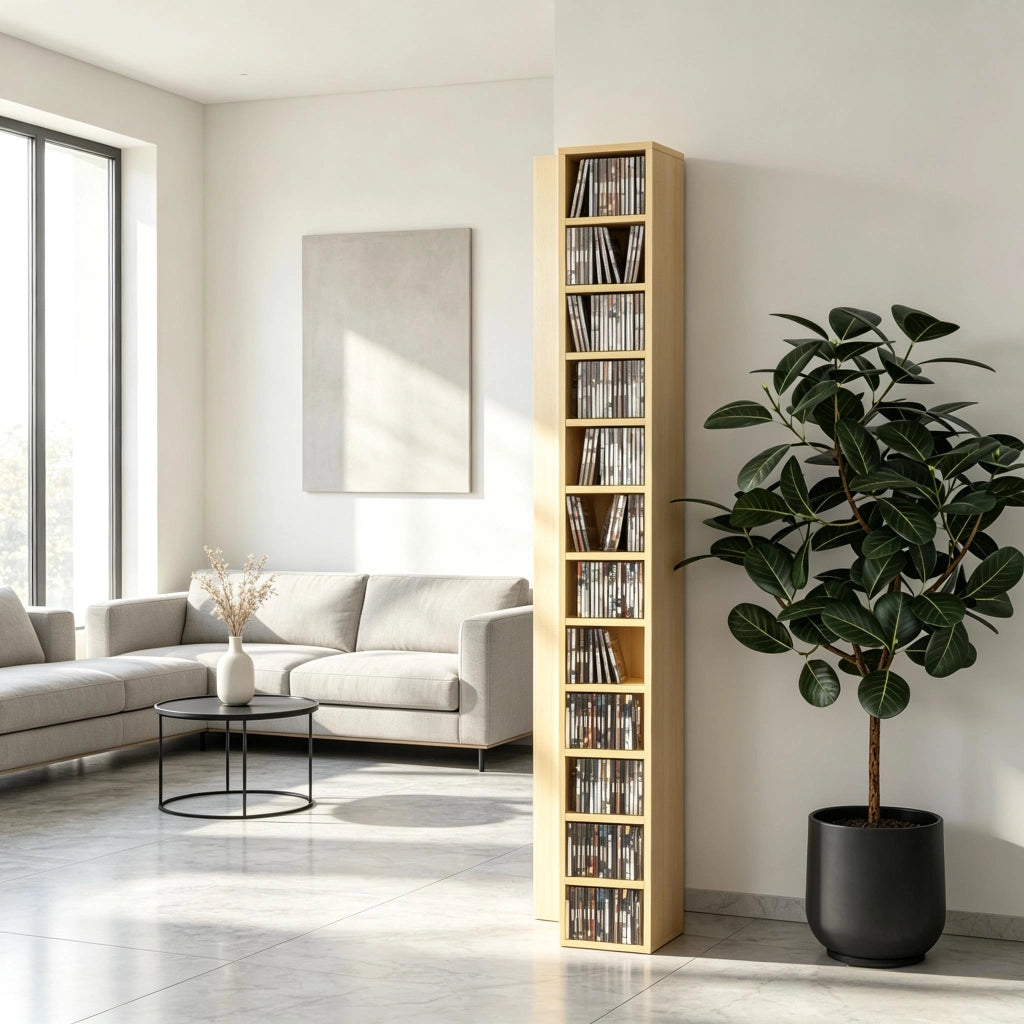 Torre porta CD 21x20x175 cm salvaspazio per 204 CD in MDF e truciolato naturale