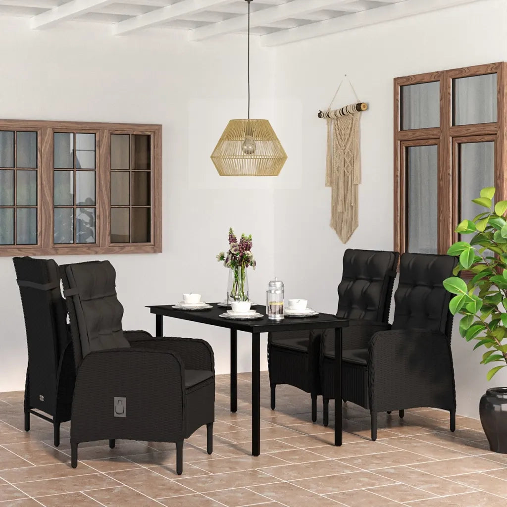 Set da Pranzo da Giardino 5 pz con Cuscini Nero 3099355